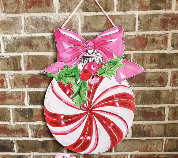 Becks Vintage Candy Cane Ball Door Hanger