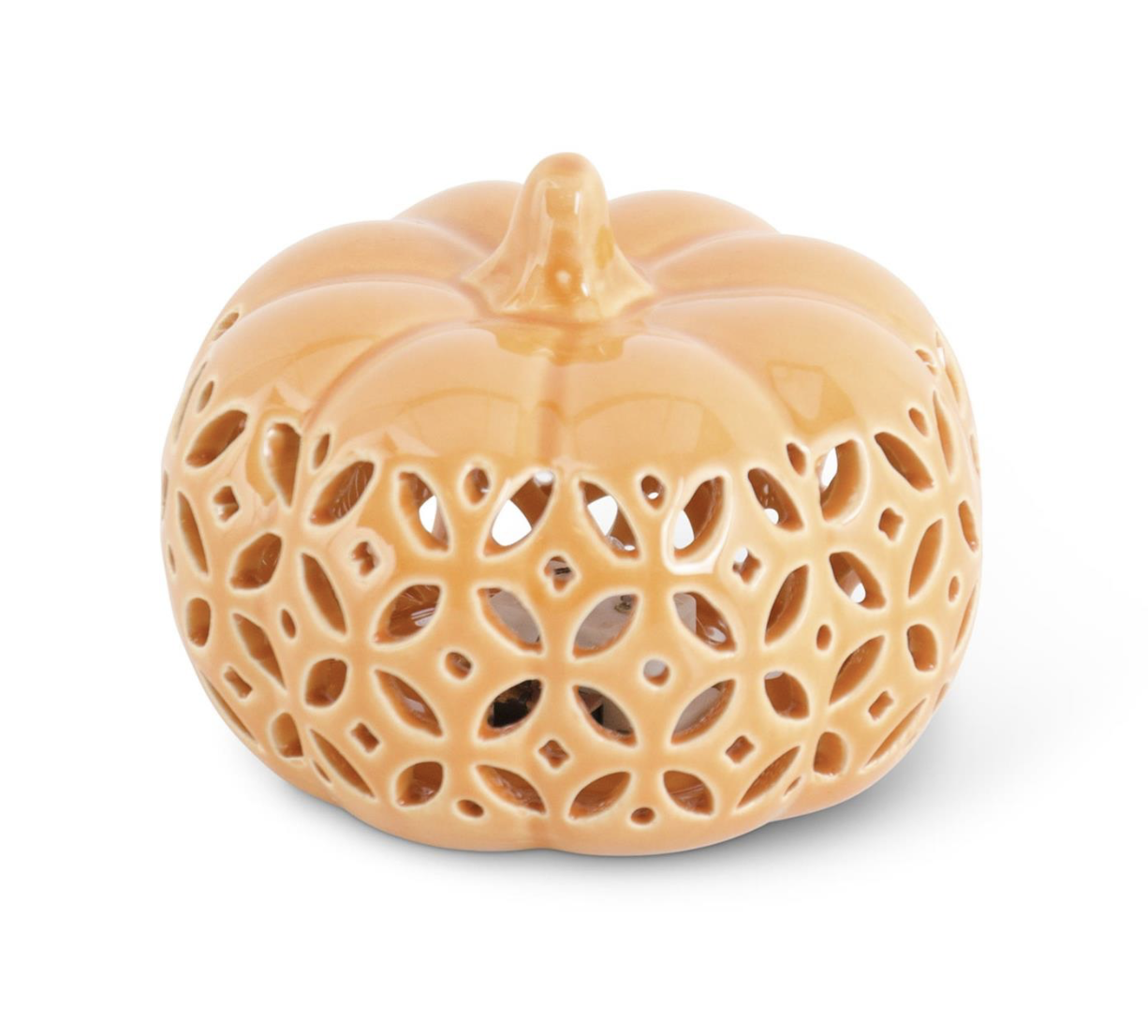 3.5" Orange Ceramic Cutout LED Pumpkin With Timer