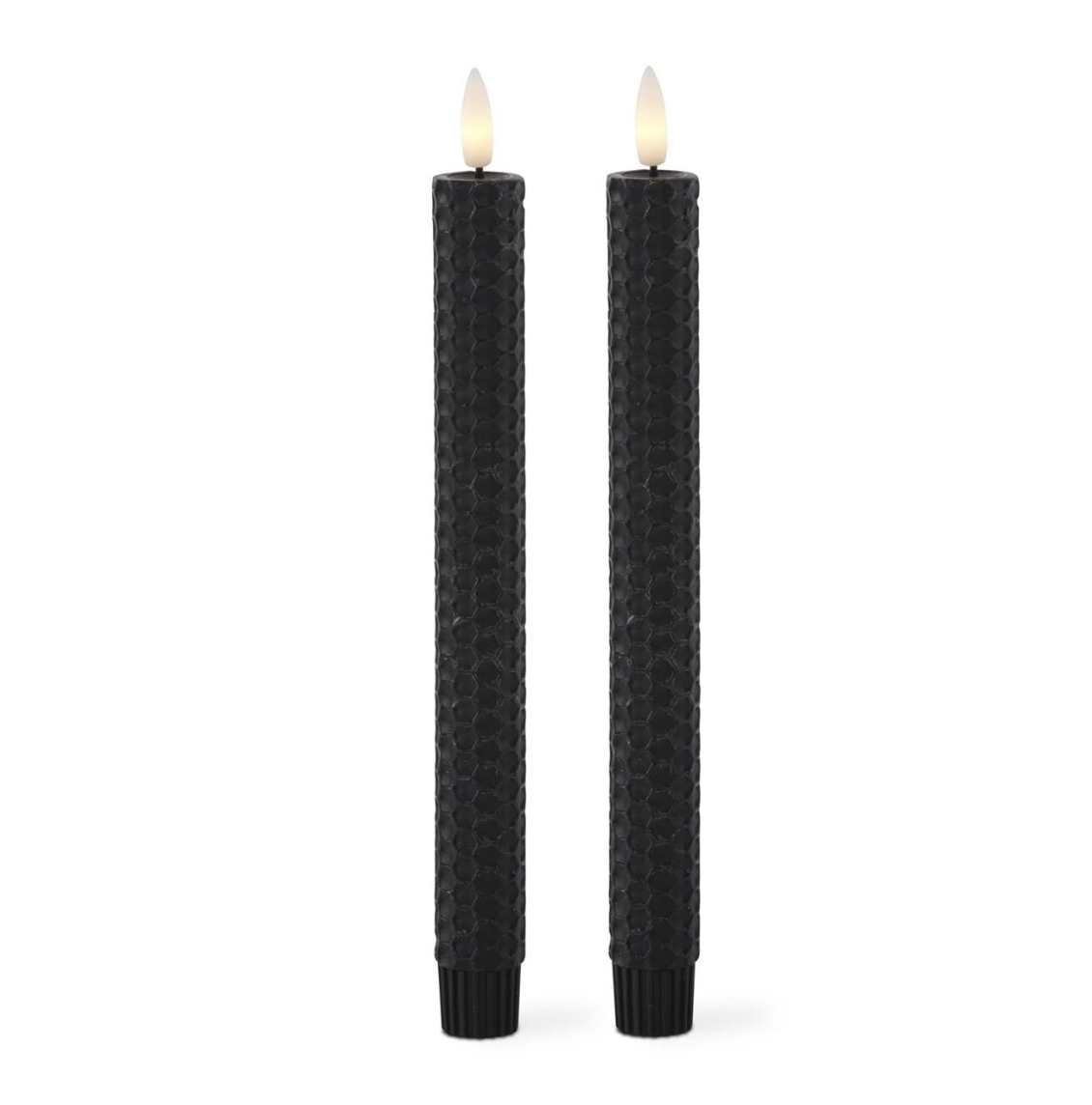 Set Of 2 9.75"Black Honeycomb LED Taper Candle With Timer