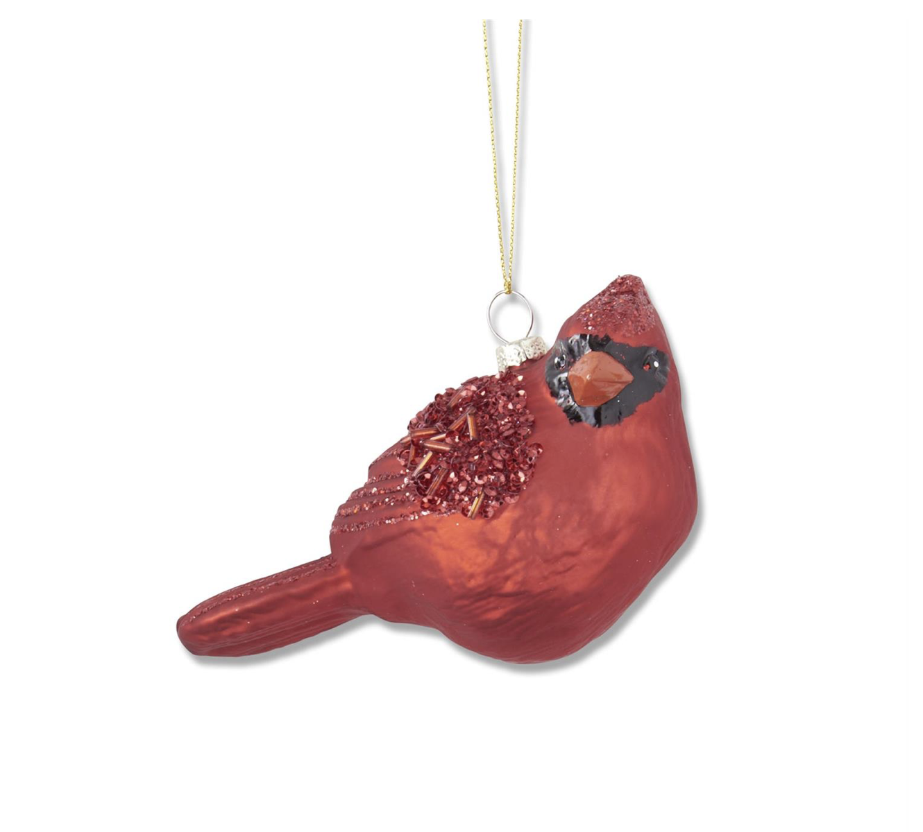 3" Red Glittered & Beaded Blown Glass Cardinal Ornament