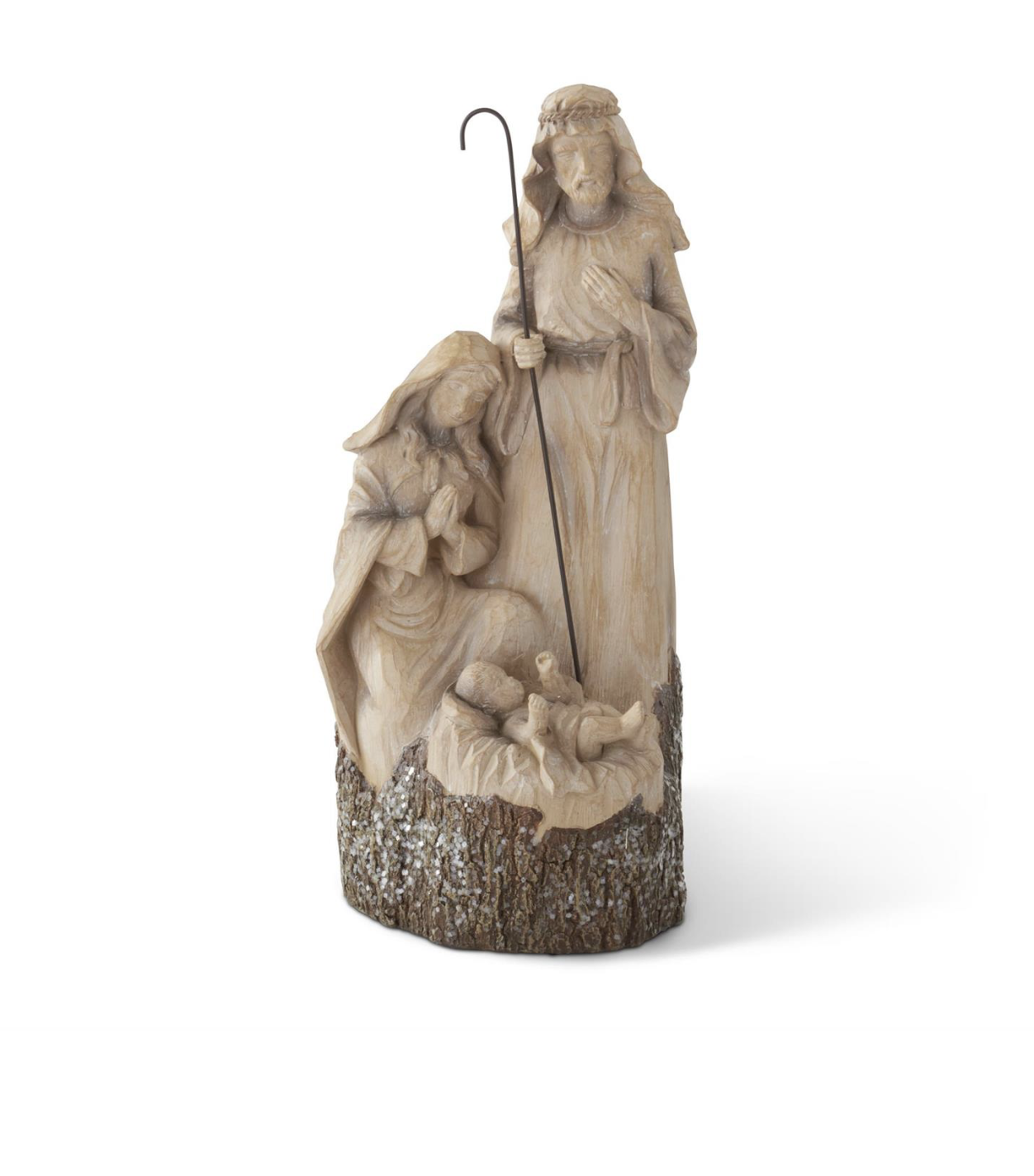 14" Resin Woodgrain LED Nativity With Timer