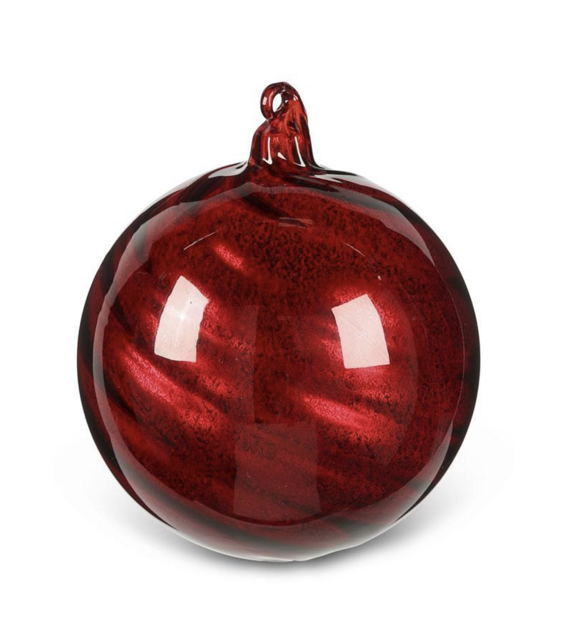4" Red Glass Ornament With Ribbon Swirl