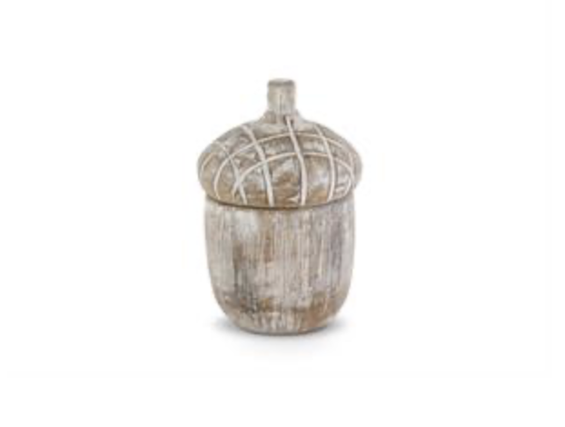 Whitewashed Resin Acorn Lidded Container Small