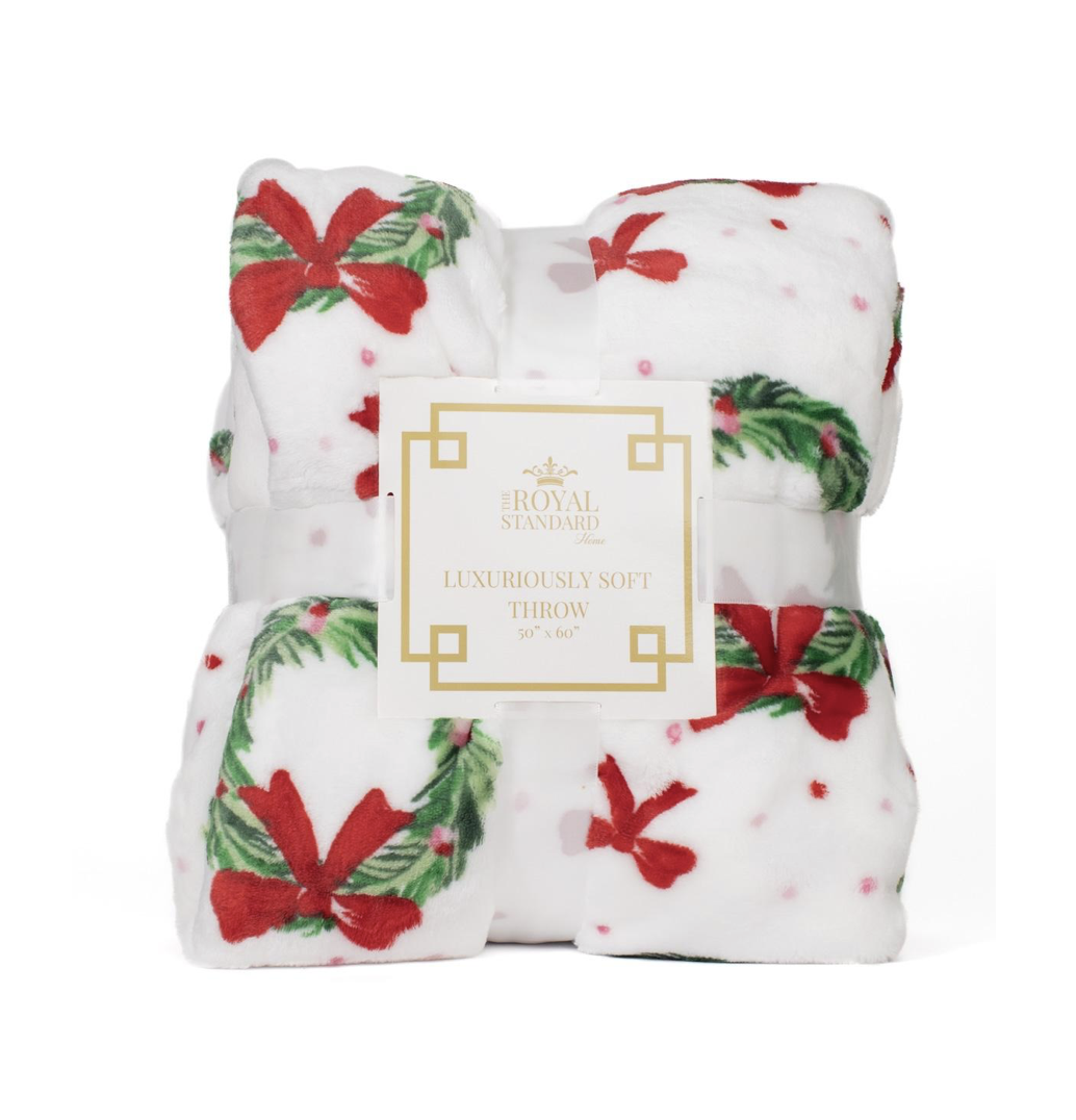Clara Wreath Red/Green Soft Throw Blanket 50"x 60"