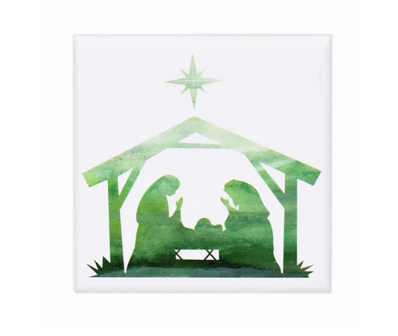Watercolor Manger Block Art 4x4 Green
