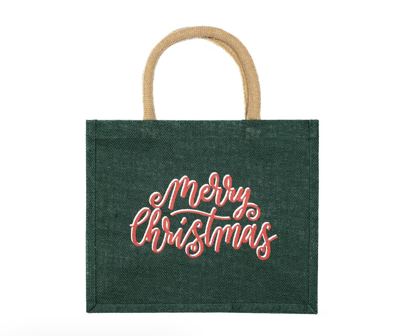 Merry Christmas Dark Green Gift Tote Bag 12x10x8