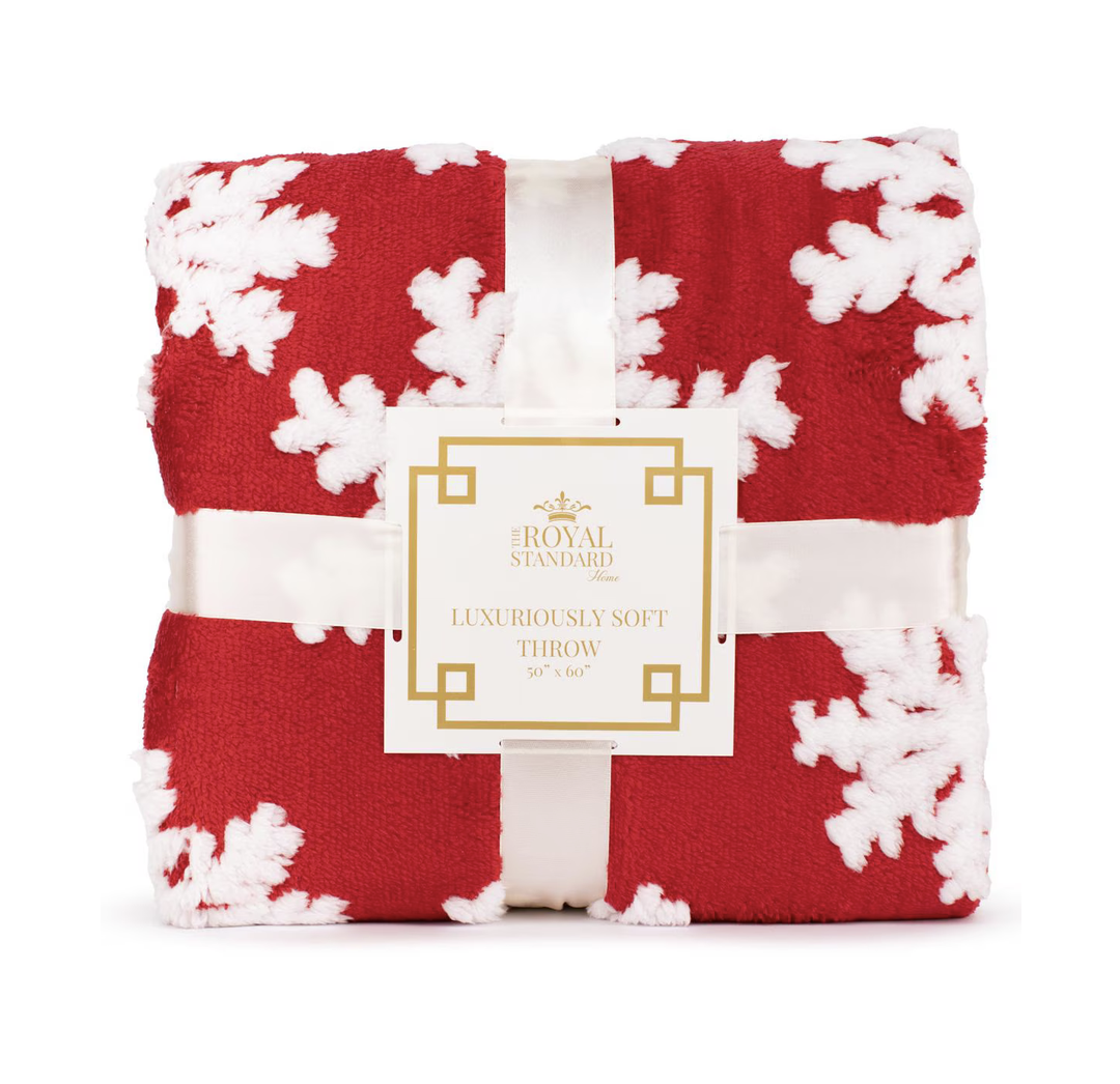 Snowflake Red/White Throw Blanket 50x60