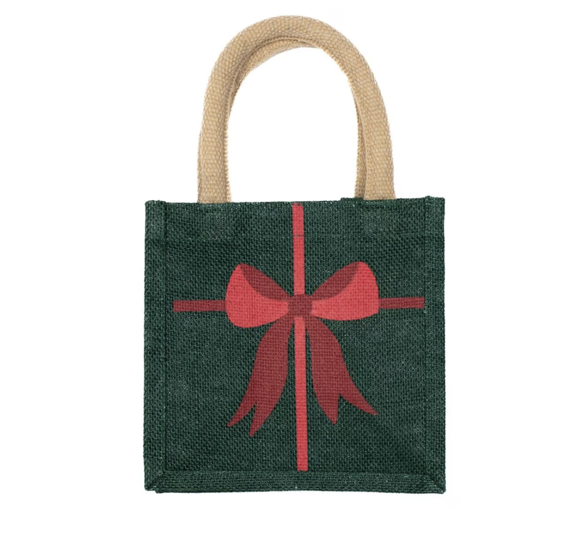 Christmas Bow Petite Gift Tote Dark Green 7x7x5