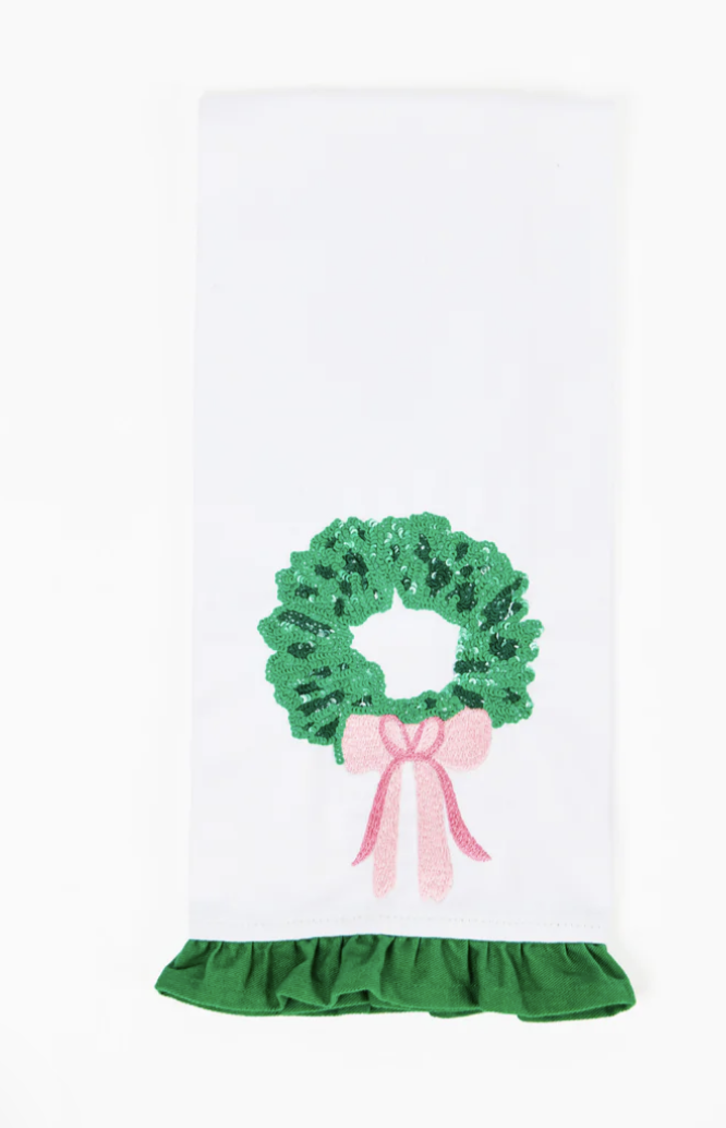 Embellished Sequin Wreath Tea Towel