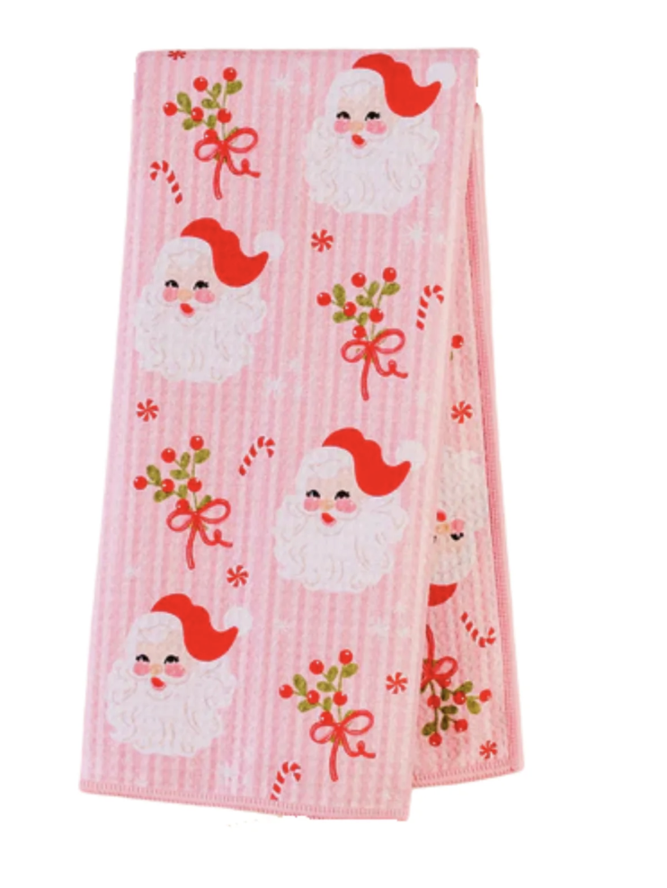 The Darling Effect Waffle Tea Towel-Holly Jolly Santa