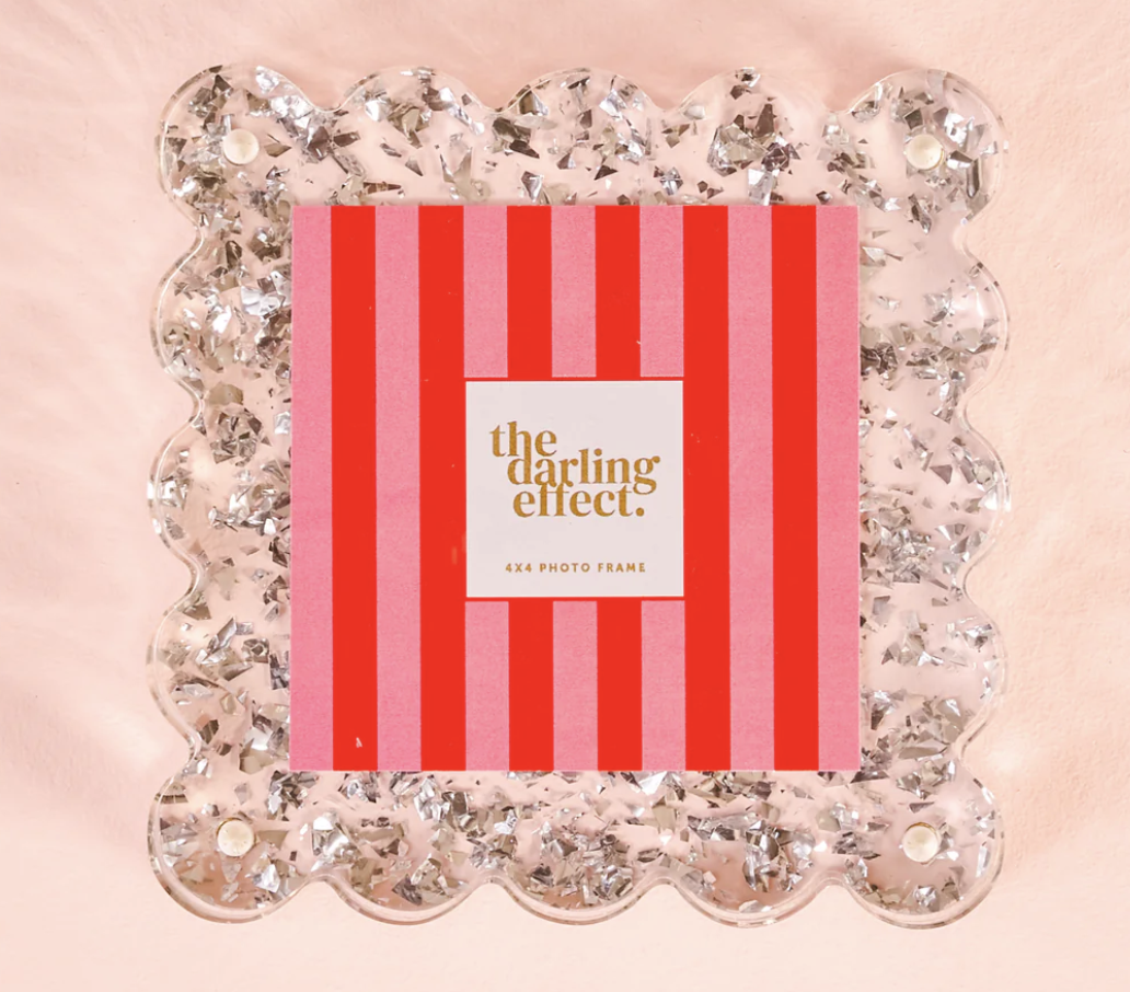Square Scalloped Acrylic Silver Glitter