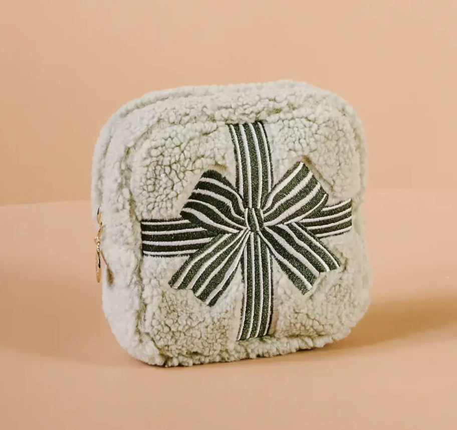 The Darling Effect Square Teddy Pouch-Holiday Gift Bow Green