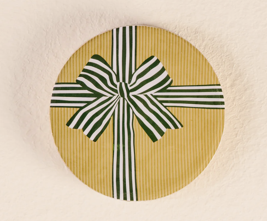 The Darling Effect Wood Coaster-Holiday Gift Bow Green
