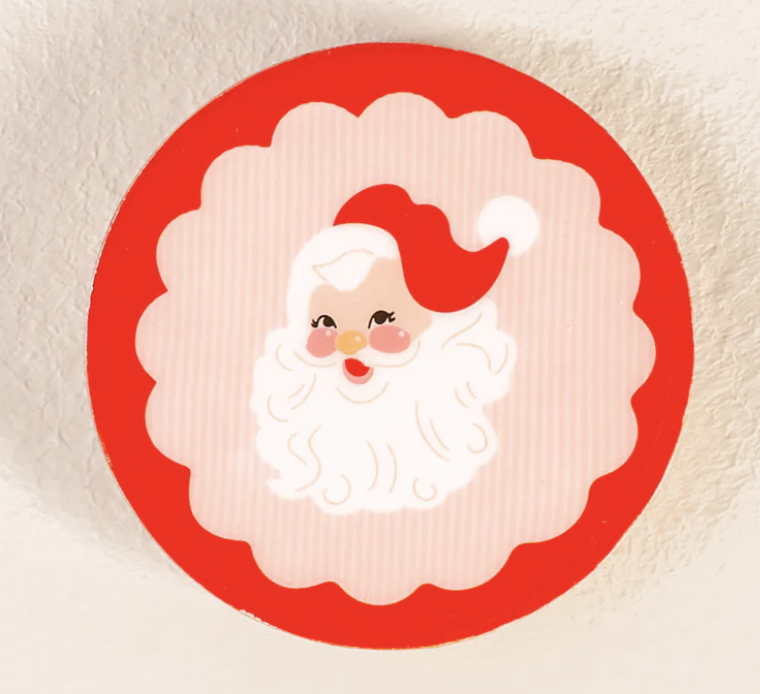 The Darling Effect Wood Coaster-Holly Jolly Santa