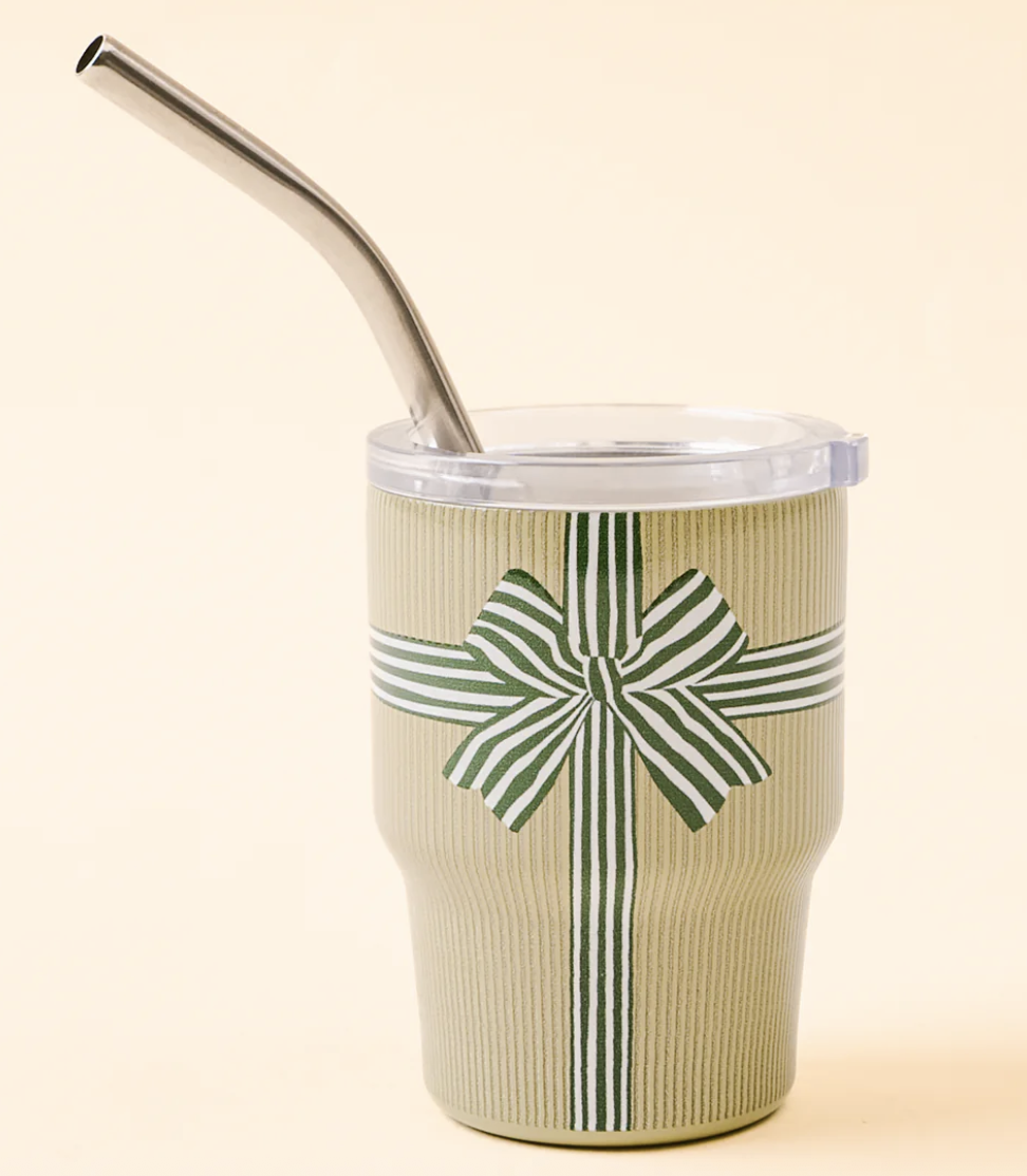 The Darling Effect 2oz Tiny Tumbler-Holiday Gift Bow Green