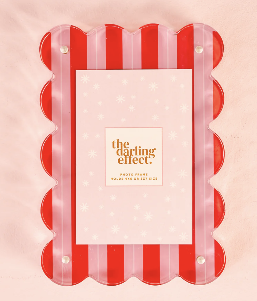 Rectangle Scalloped Acrylic Frame Peppermint Stripe