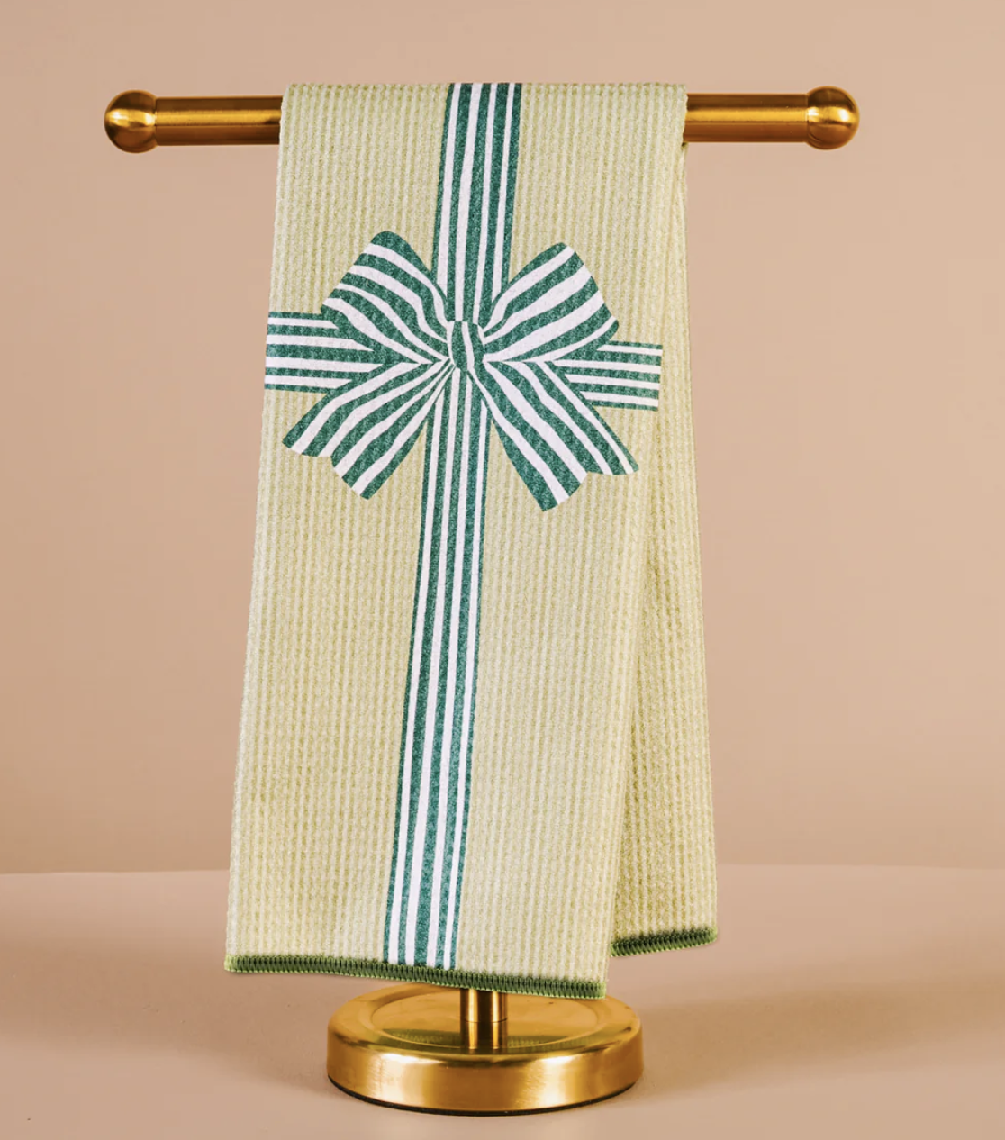 The Darling Effect Waffle Tea Towel-Holiday Gift Bow Green
