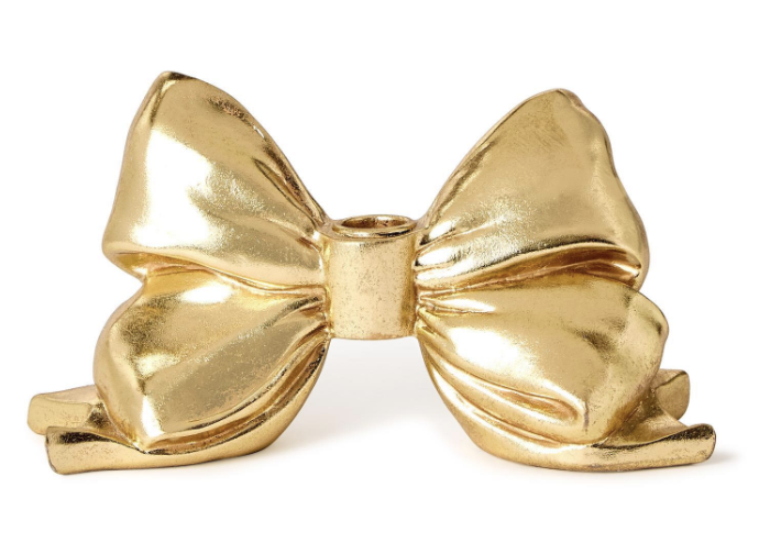 Large Gold Bow Taper Candleholder