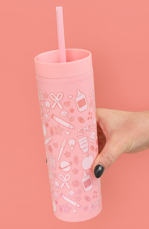 Classroom Icons Pink Acrylic Tumbler