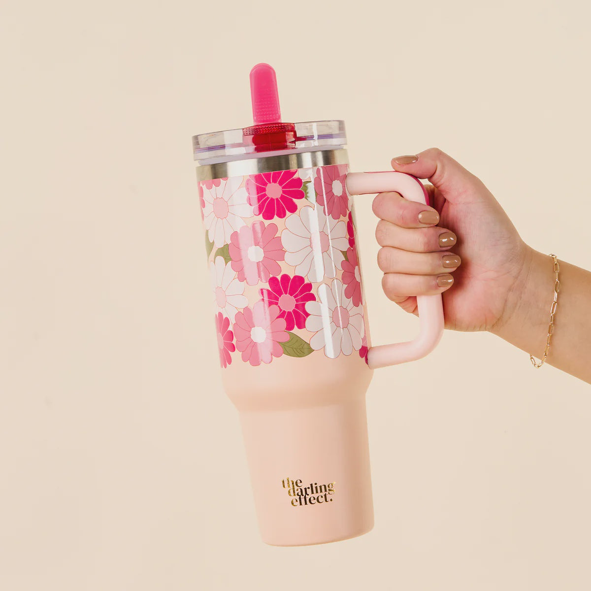 the darling effect 40oz Tumbler Straw-Daisy Craze Hot Pink