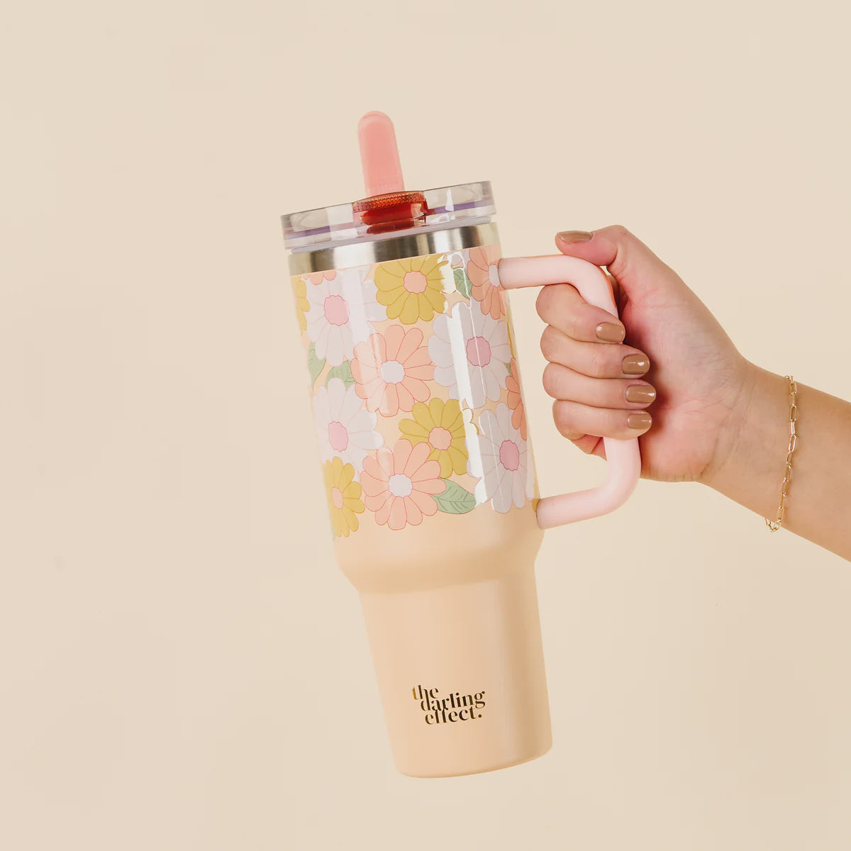 the darling effect 40oz Tumbler Straw-Daisy Craze Peach