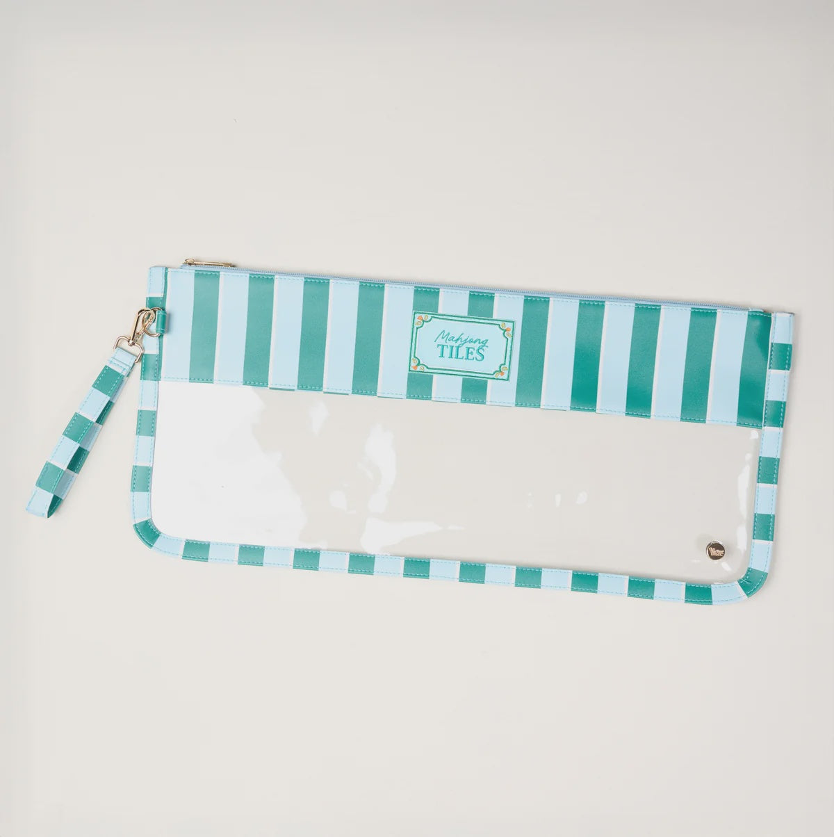 Mahjong Tile Keeper Pouch Teal Sicily Stripes