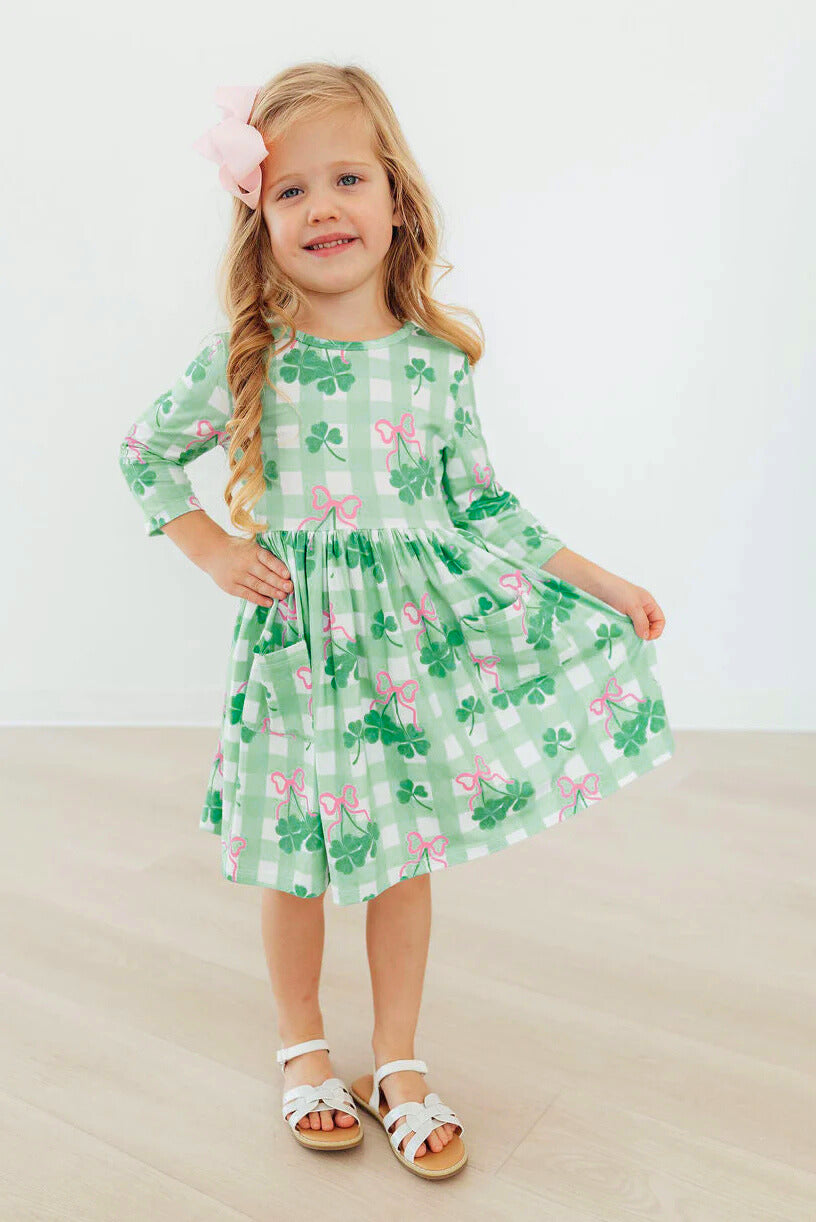 Shamrock Sweetheart 3/4 Sleeve Pocket Twirl Dress