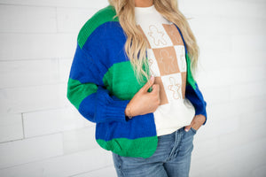 Green & Blue Striped Short Cardigan