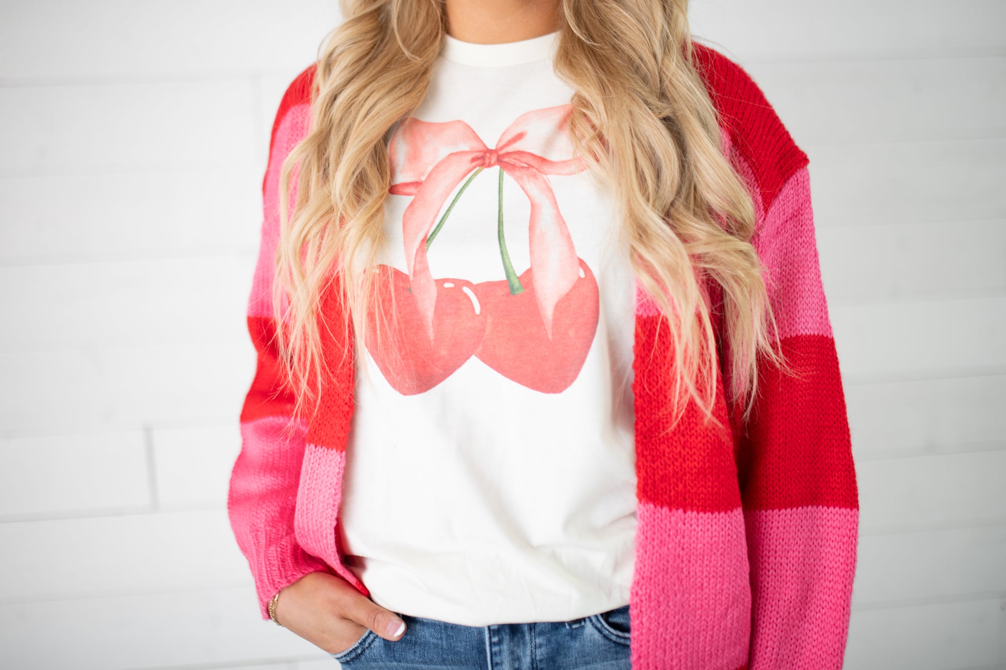 Pink & Red Striped Short Cardigan