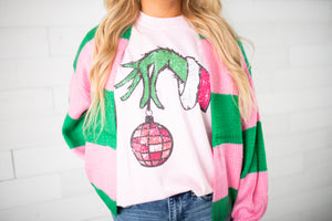 Pink & Green Striped Short Cardigan