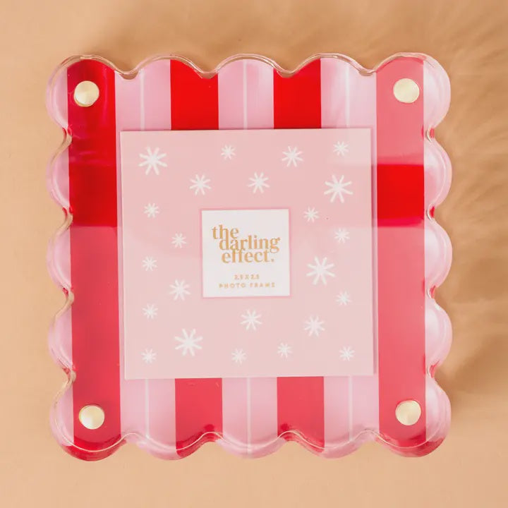 Square Scalloped Acrylic Frame Peppermint Stripe 2.5x2.5