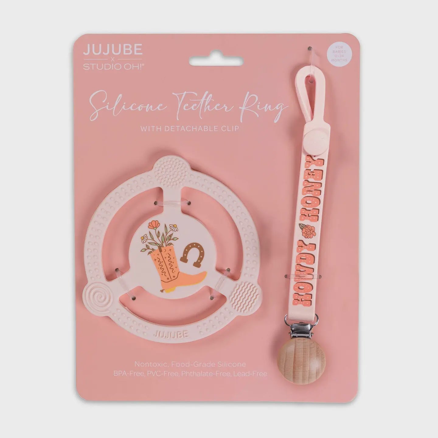 JuJuBe Silicone Teether Ring with Detachable Clip Bloomin Boot