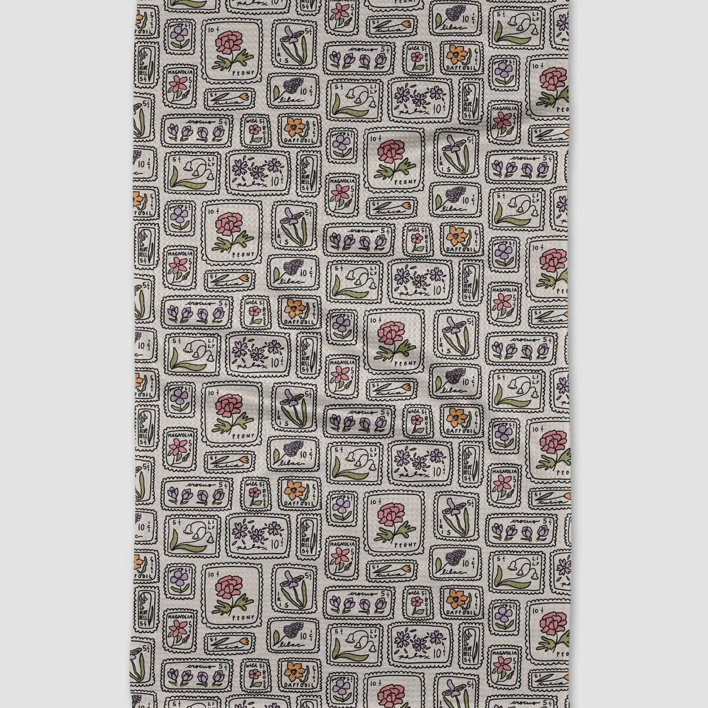 Floral Postage Stamps Tea Towel