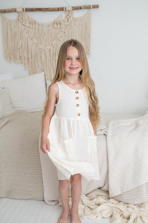 Girl's Sleeveless Buttoned Textured Mini Dress