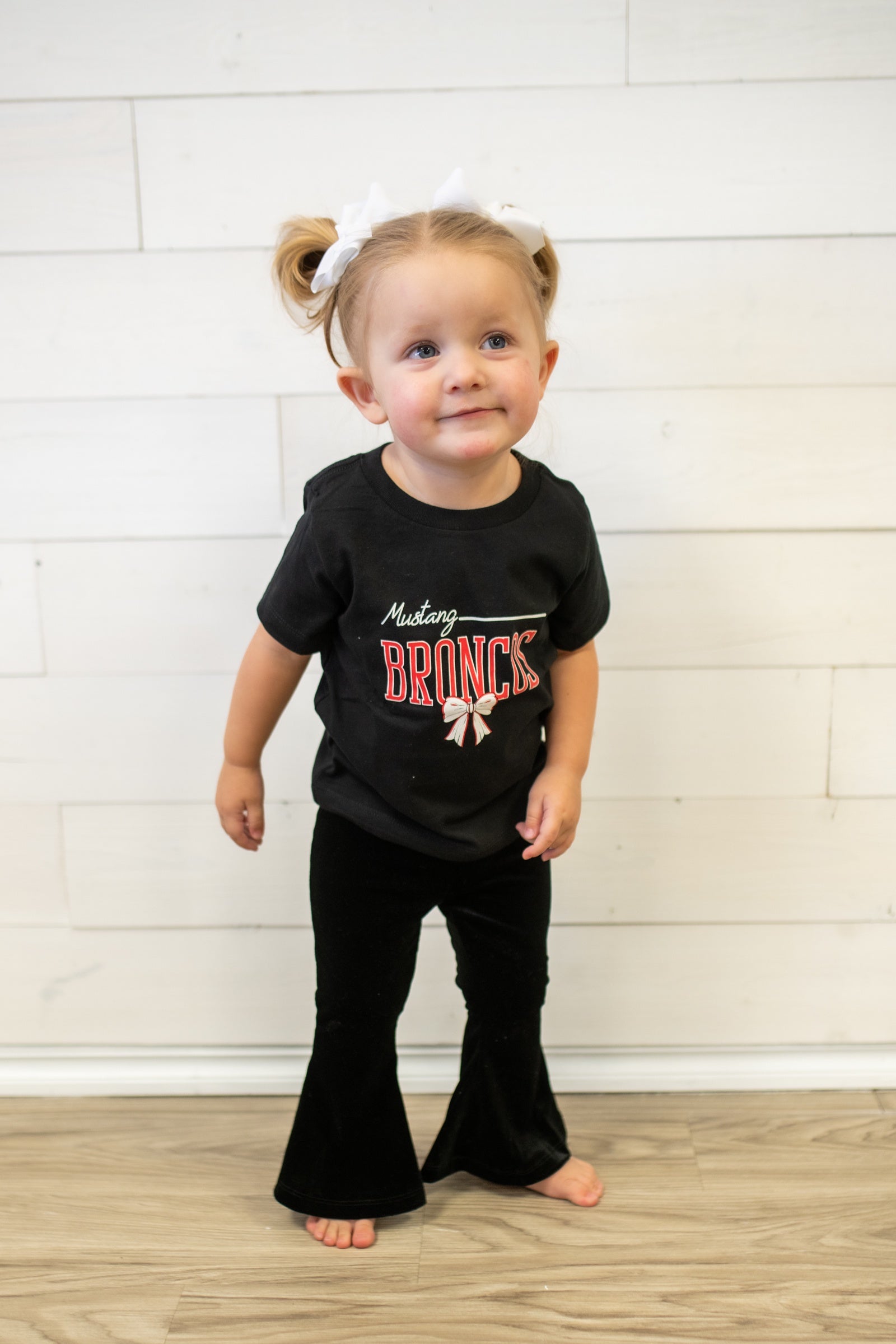 Toddler Mustang Broncos with a Bow Graphic Tee-Black