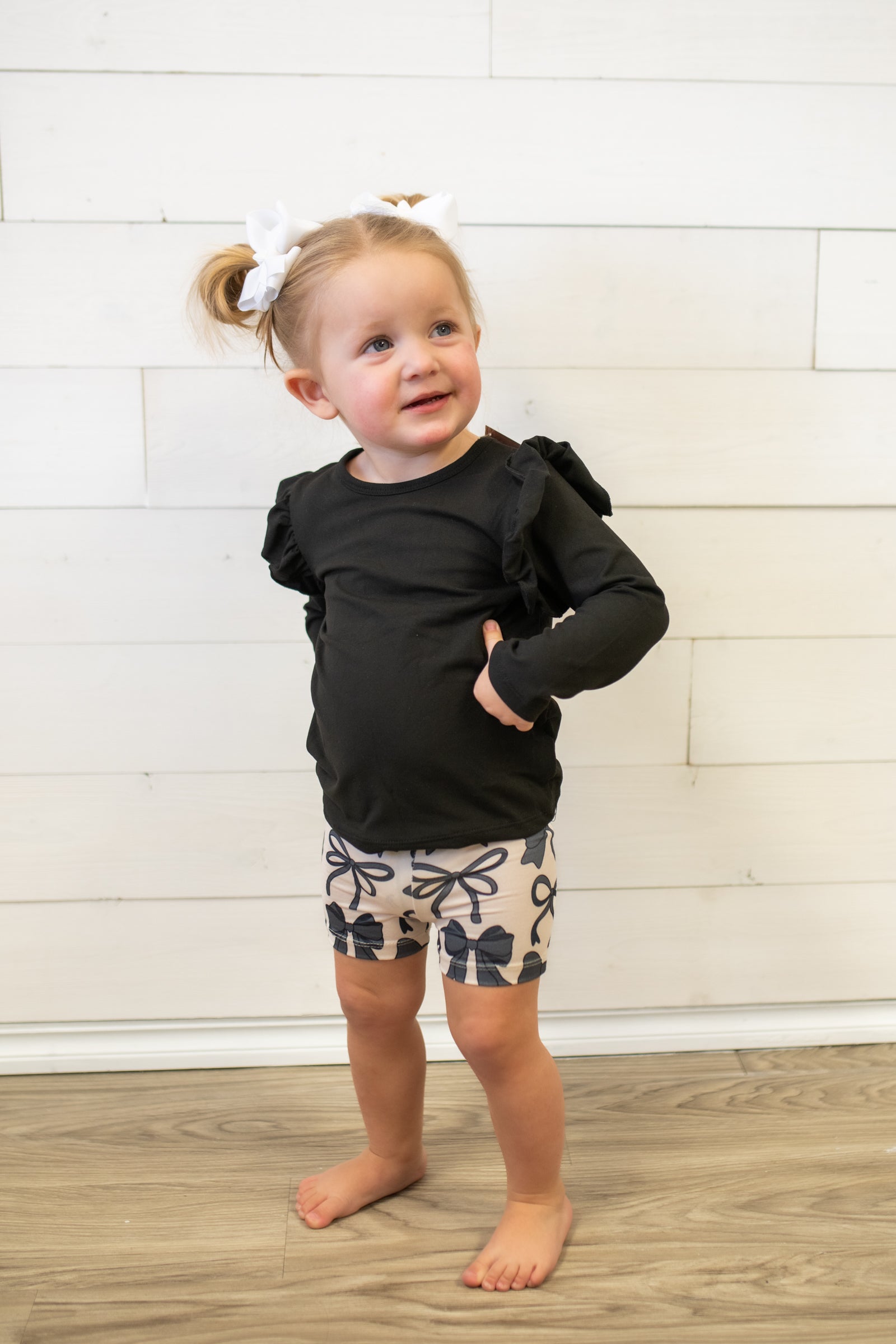 Mila & Rose LS Ruffle Tee-Black