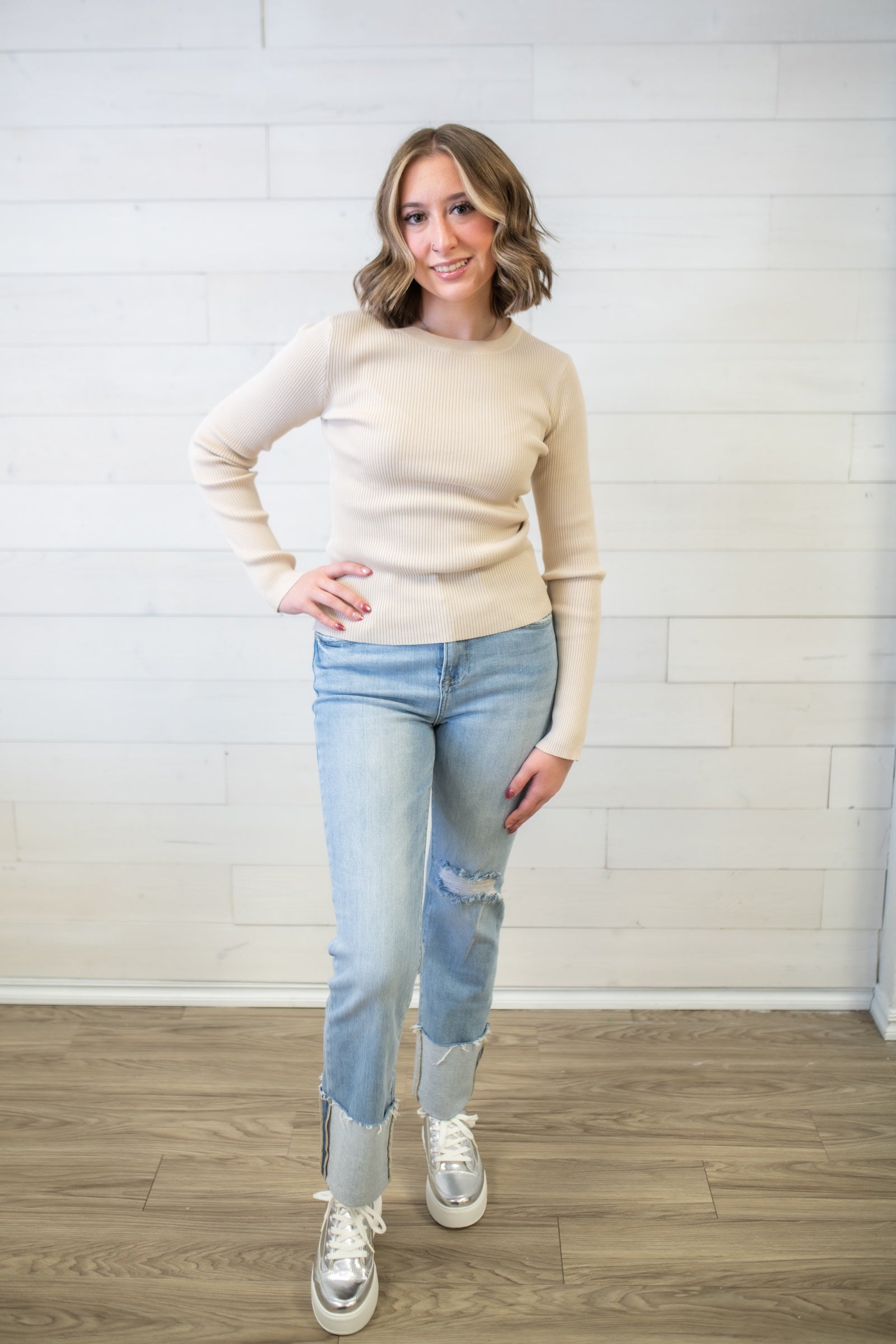Rib Knit Top-Natural