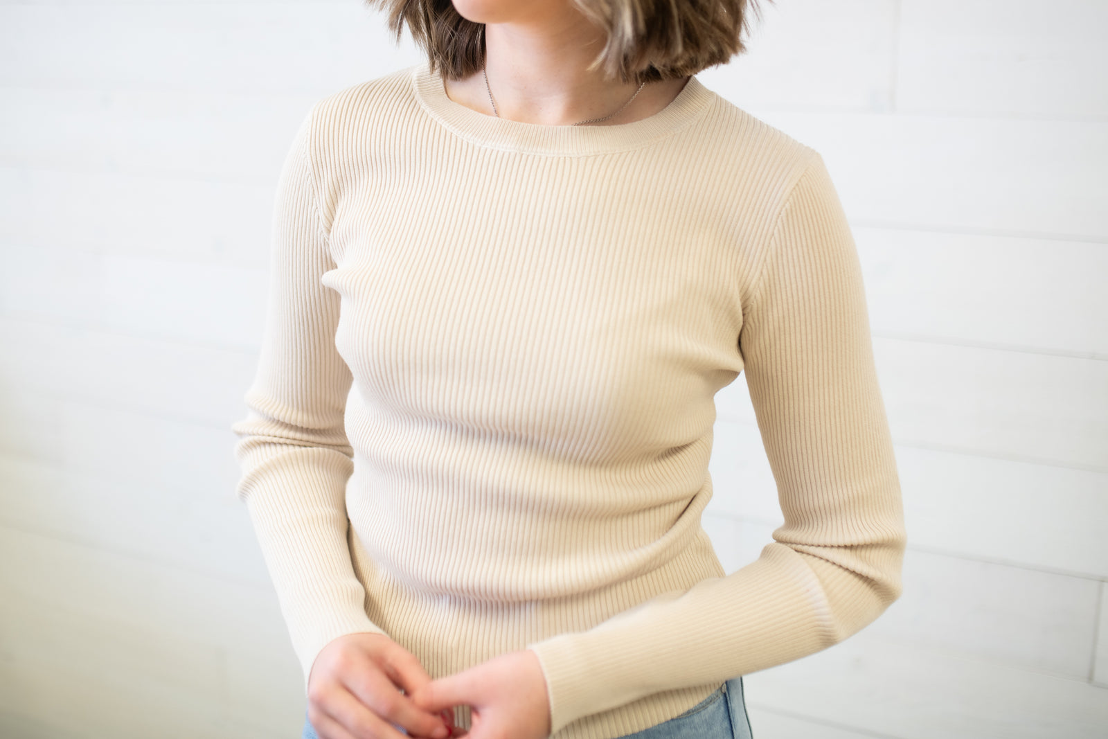 Rib Knit Top-Natural