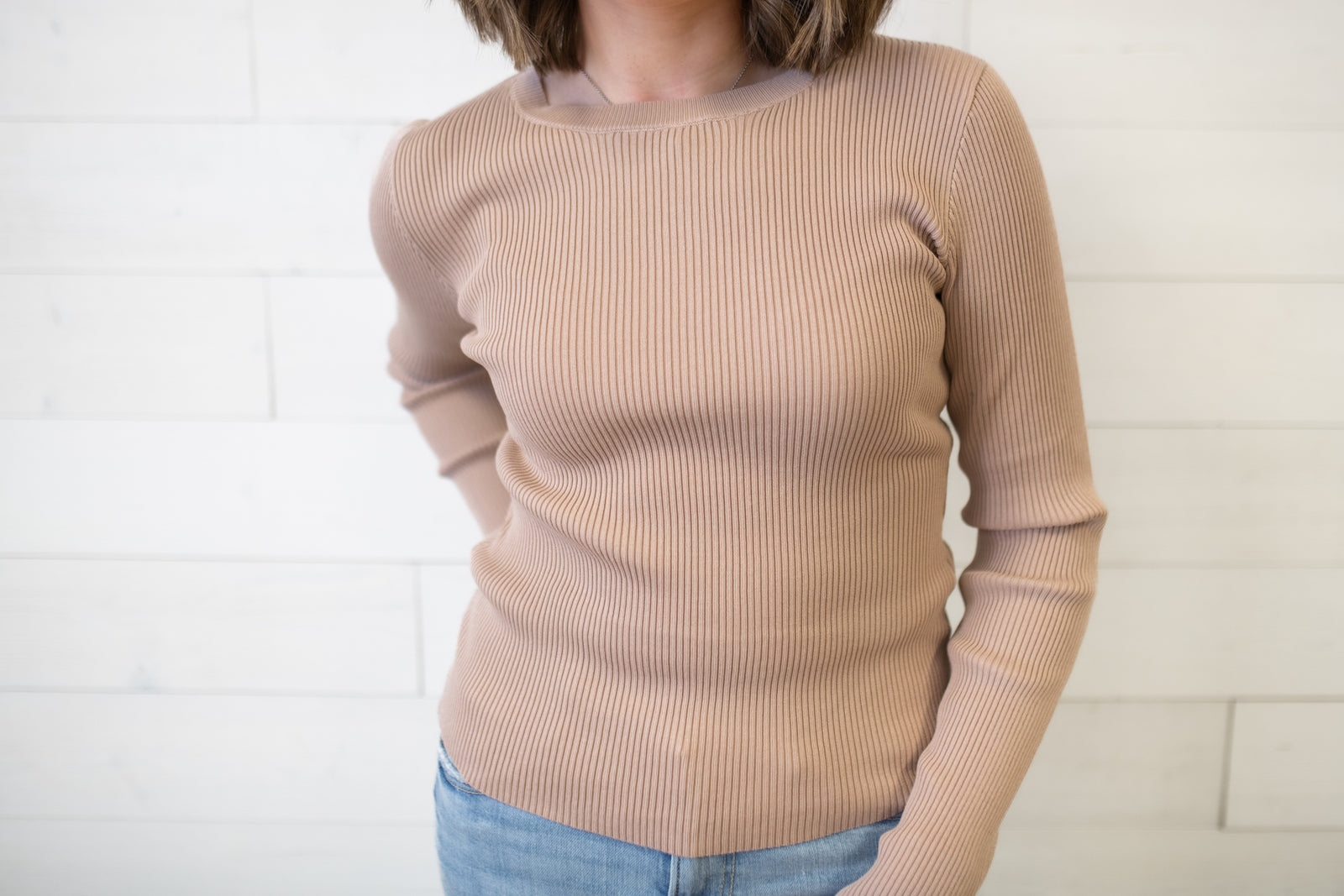 Rib Knit Top-Light Taupe