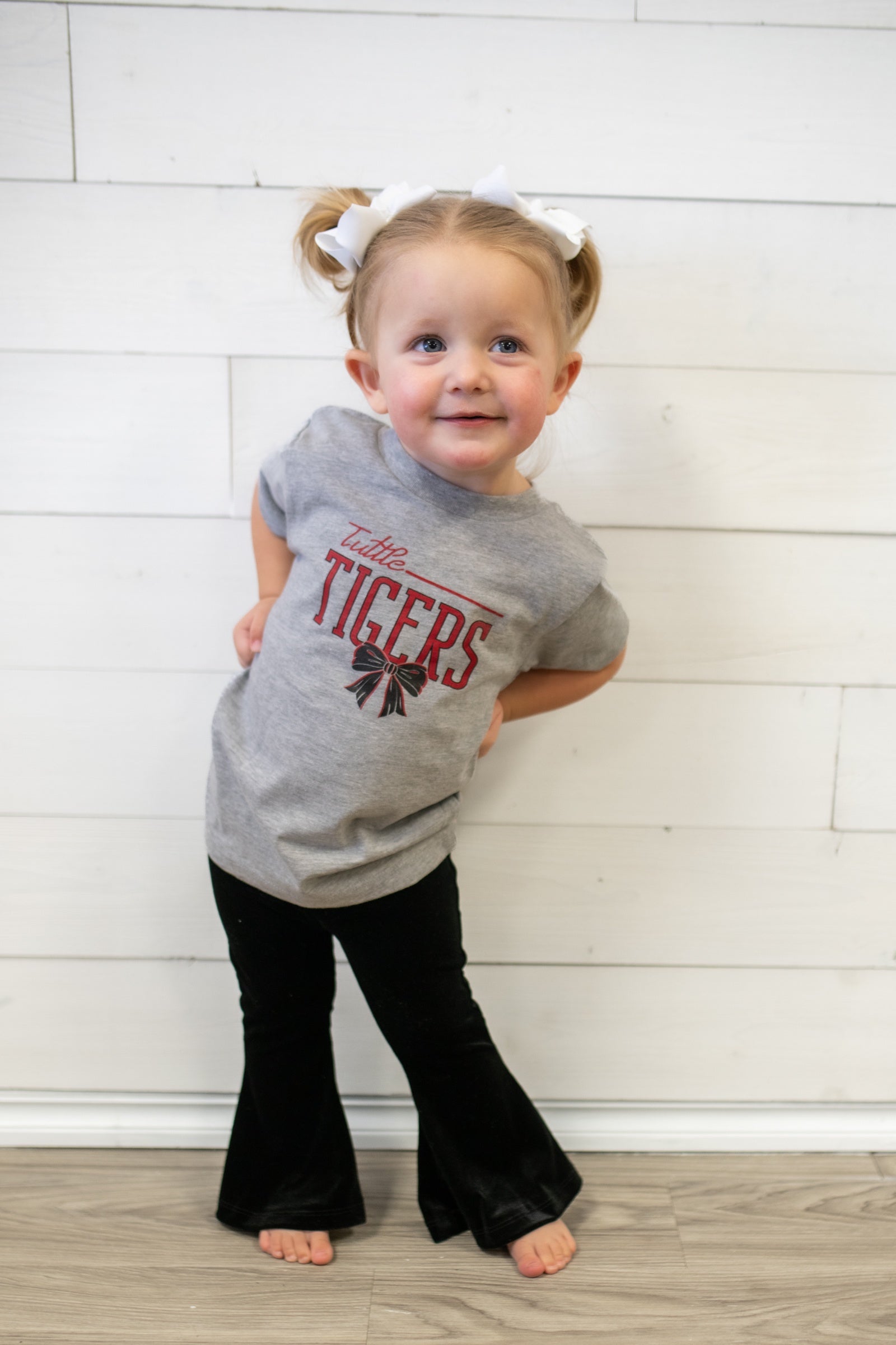 Toddler Tuttle Tigers with a Bow Graphic Tee-Grey