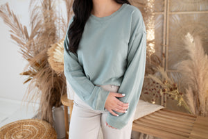 Sage French Terry Knit Top with Raw Edge's