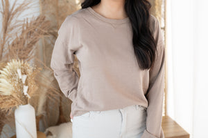 Stone French Terry Knit Top with Raw Edge's