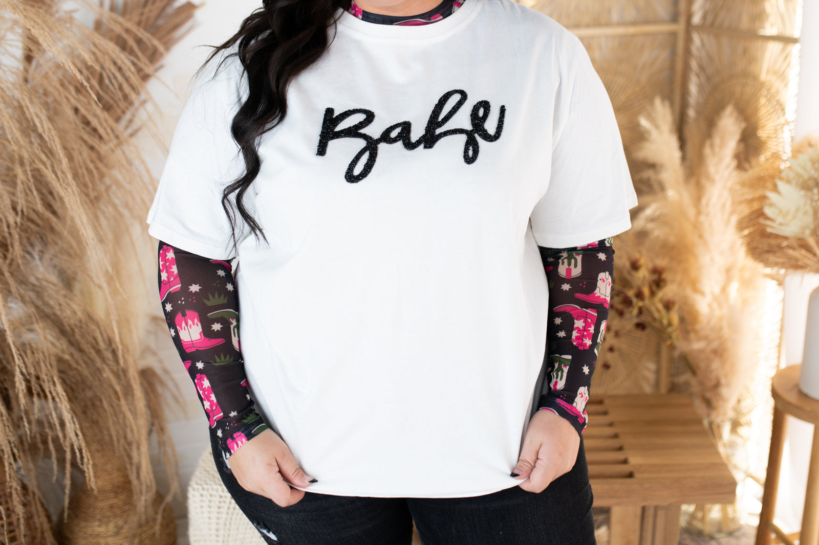 Fushia Pink Boot Mesh Long Sleeve Top