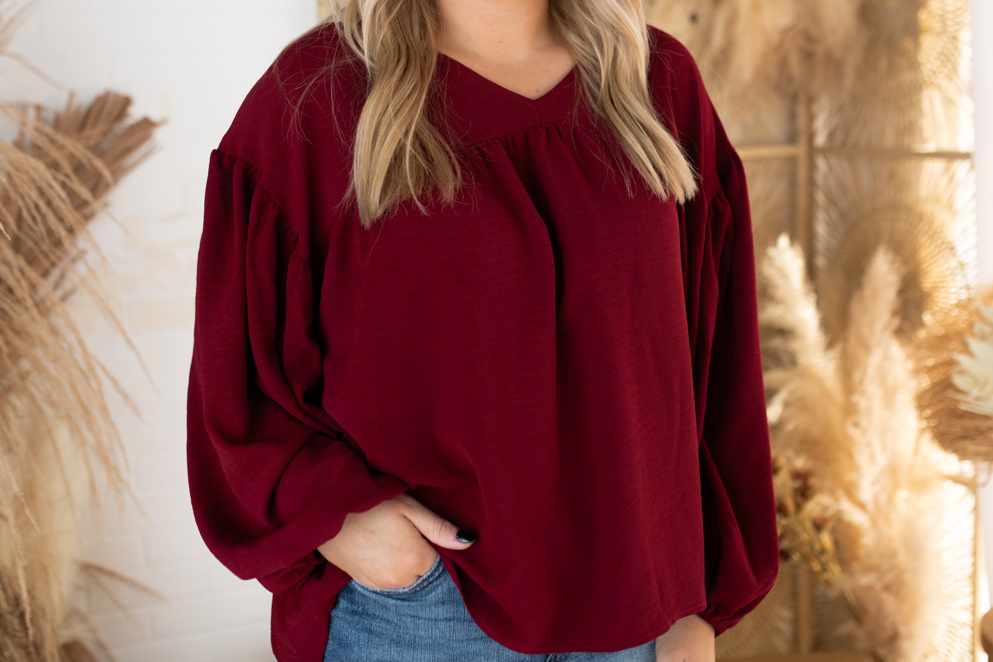 Burgundy Women's Top with Long Sleeve