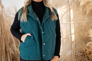 Women's Quilted Puffer Vest-Teal Green