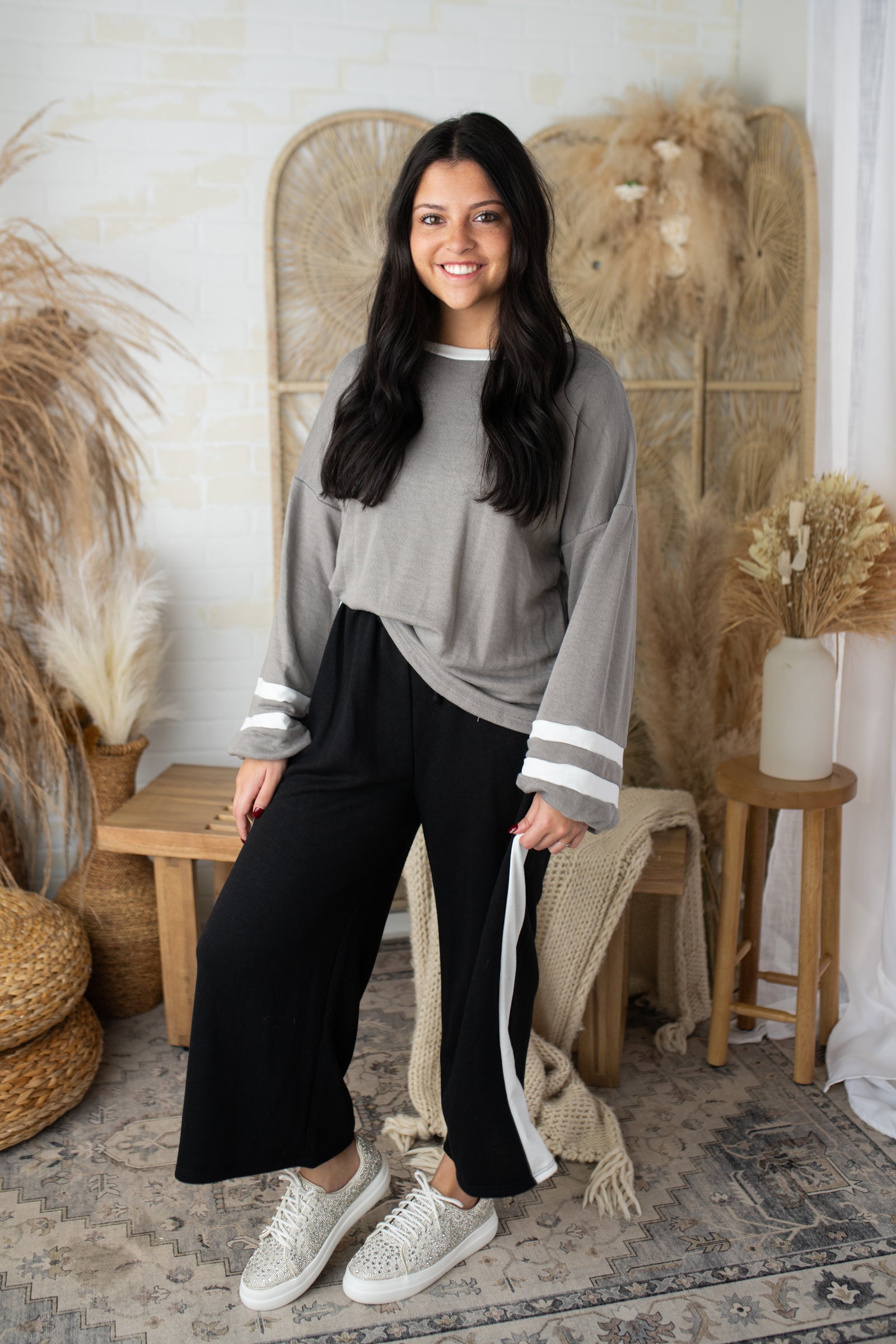 Lucy Wide Leg Sweat Pants-Black