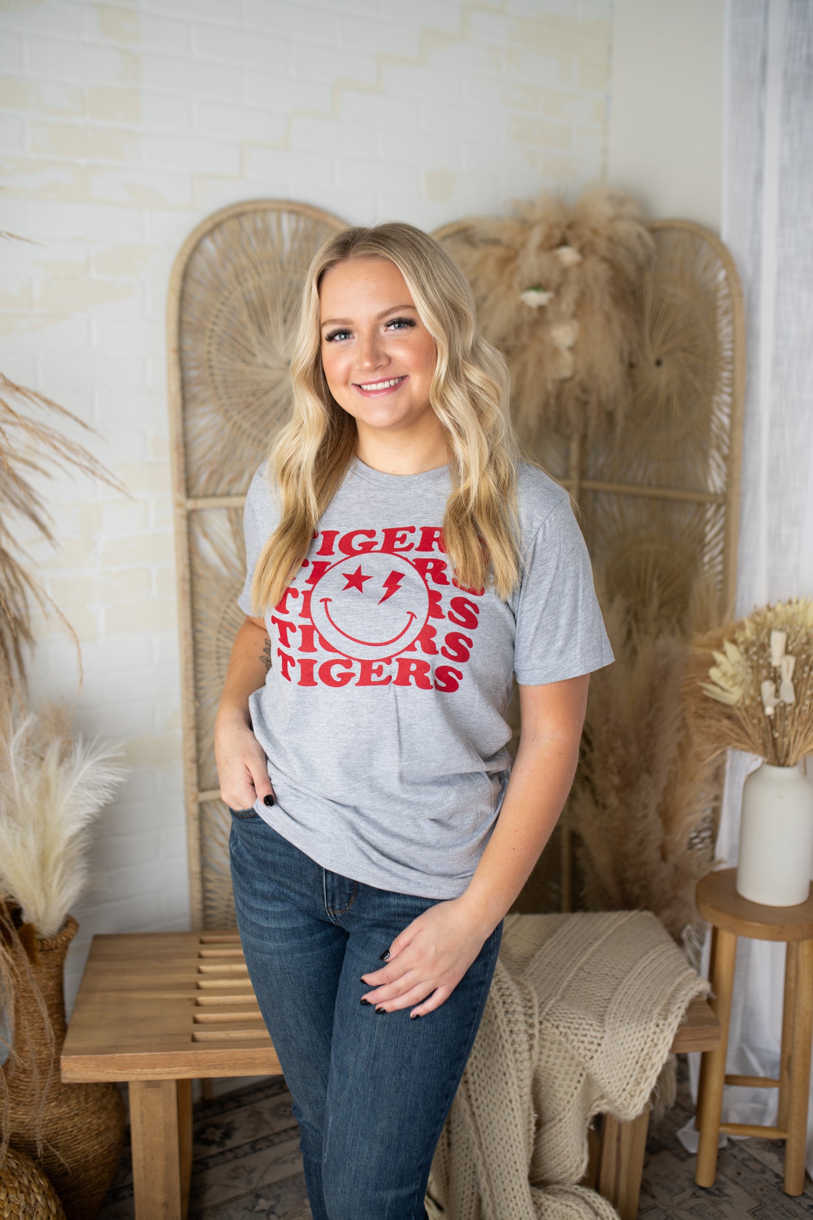 Tuttle Tiger's Smiley Face Graphic Tee-Red