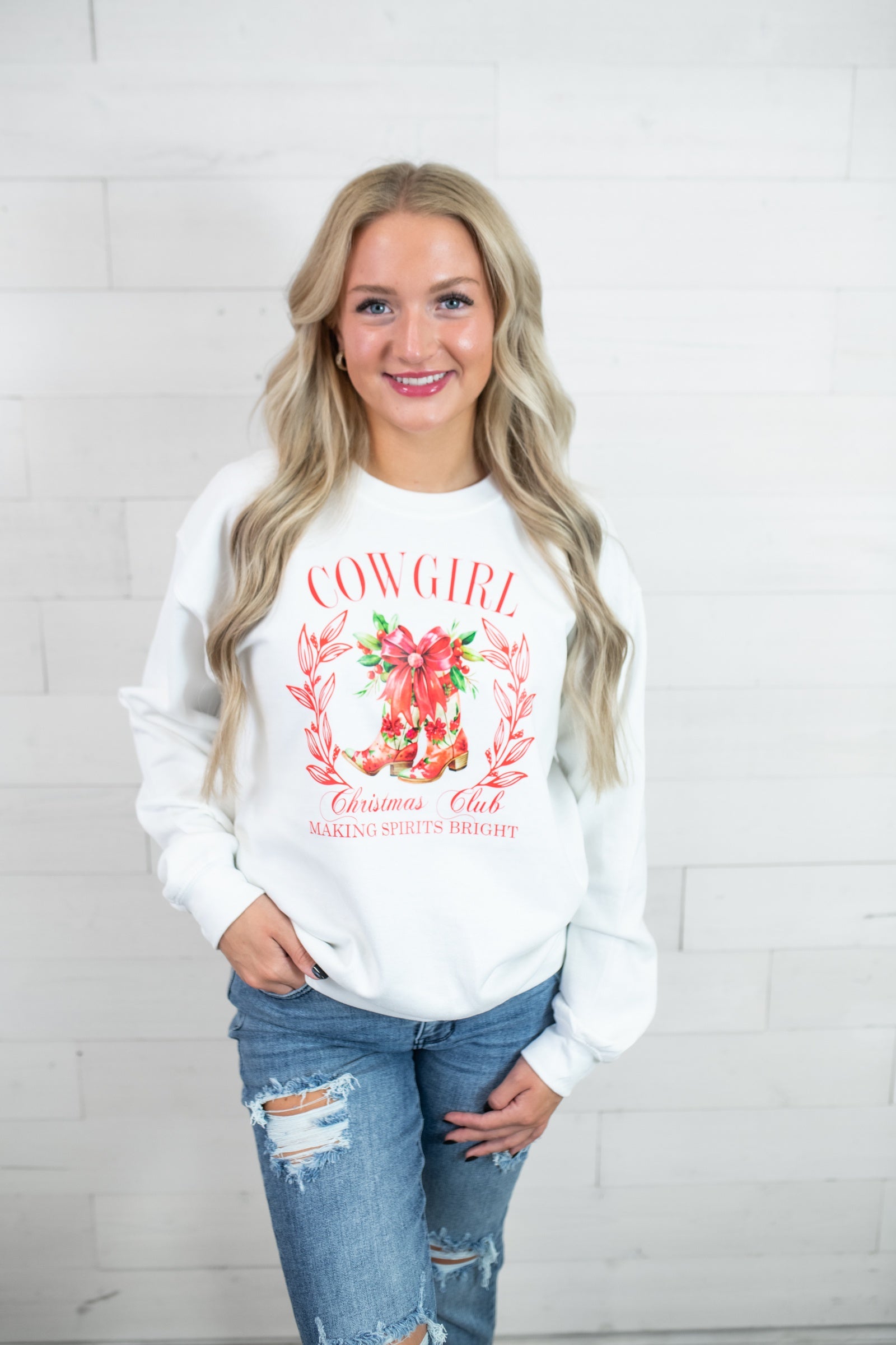 Ali Dee Cowboy Christmas Club Sweatshirt-White