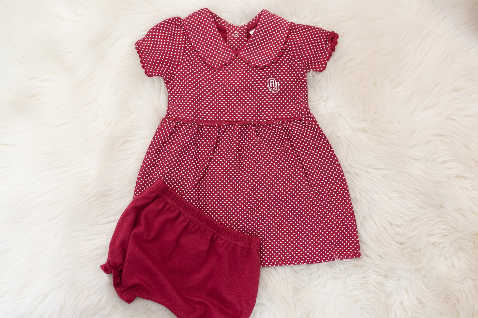 OU Crimson Polka Dot Peter Pan Dress