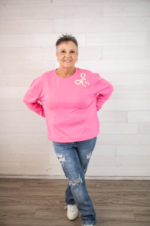 The Royal Standard Bow Sequin Sweatshirt-Pink, Gold & White